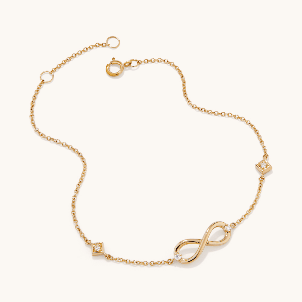 19cm Infinity Station Bracelet with 0.05tw of Laboratory-Grown Diamonds in 9kt Yellow Gold Bracelets Bevilles 