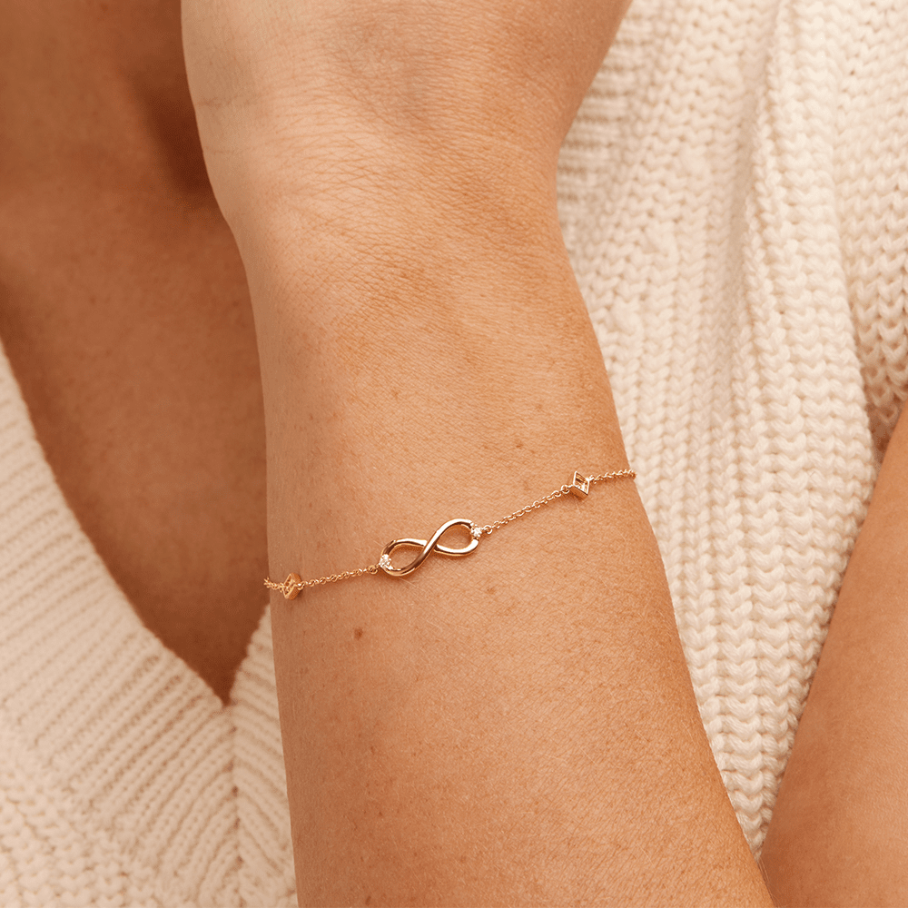 19cm Infinity Station Bracelet with 0.05tw of Laboratory-Grown Diamonds in 9kt Yellow Gold Bracelets Bevilles 