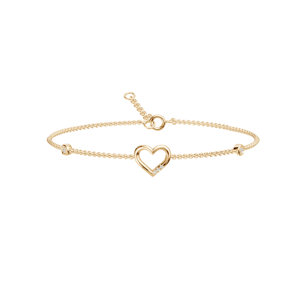 19cm Heart Station Bracelet with 0.05tw of Laboratory-Grown Diamonds in 9kt Yellow Gold Bracelets Bevilles 