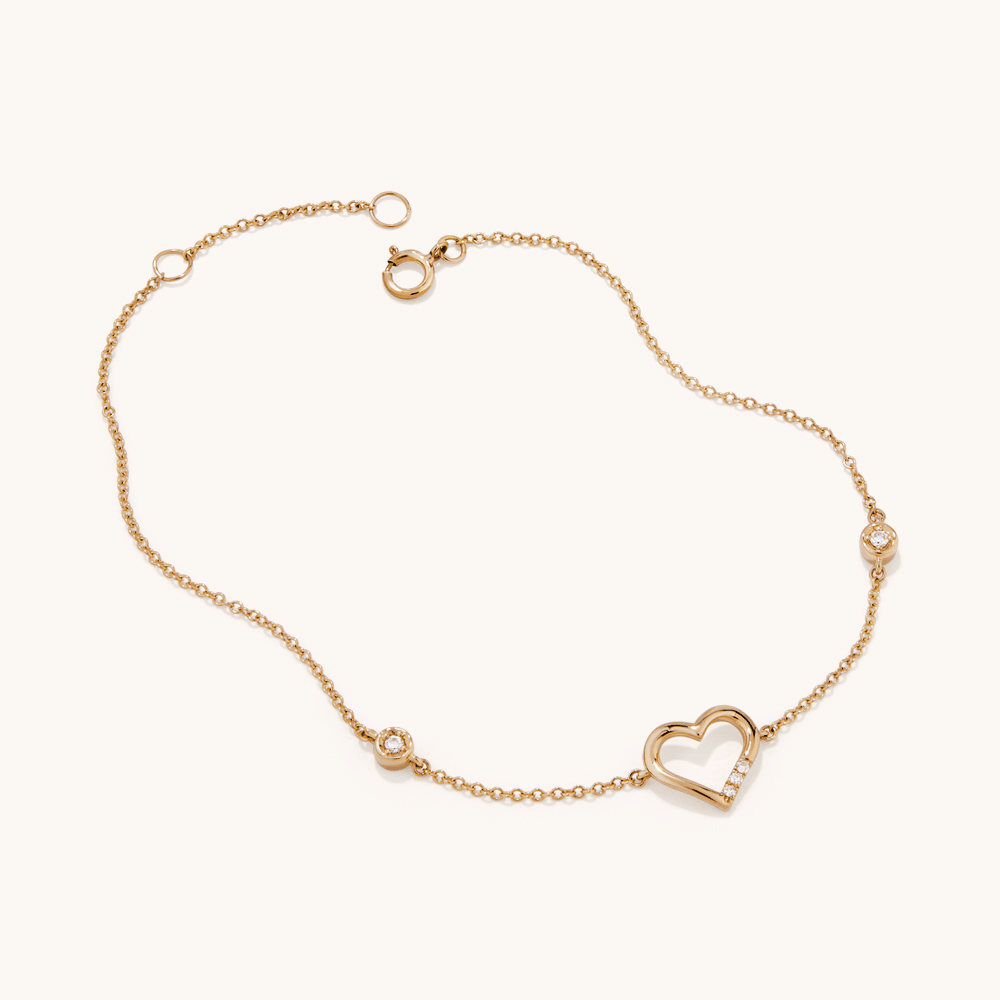 19cm Heart Station Bracelet with 0.05tw of Laboratory-Grown Diamonds in 9kt Yellow Gold Bracelets Bevilles 