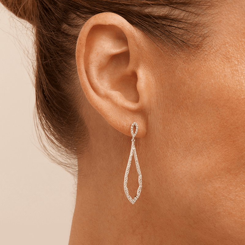 40mm Teardrop Stud Earrings with 0.50tw of Laboratory-Grown Diamonds in Sterling Silver and Platinum Earrings Bevilles 