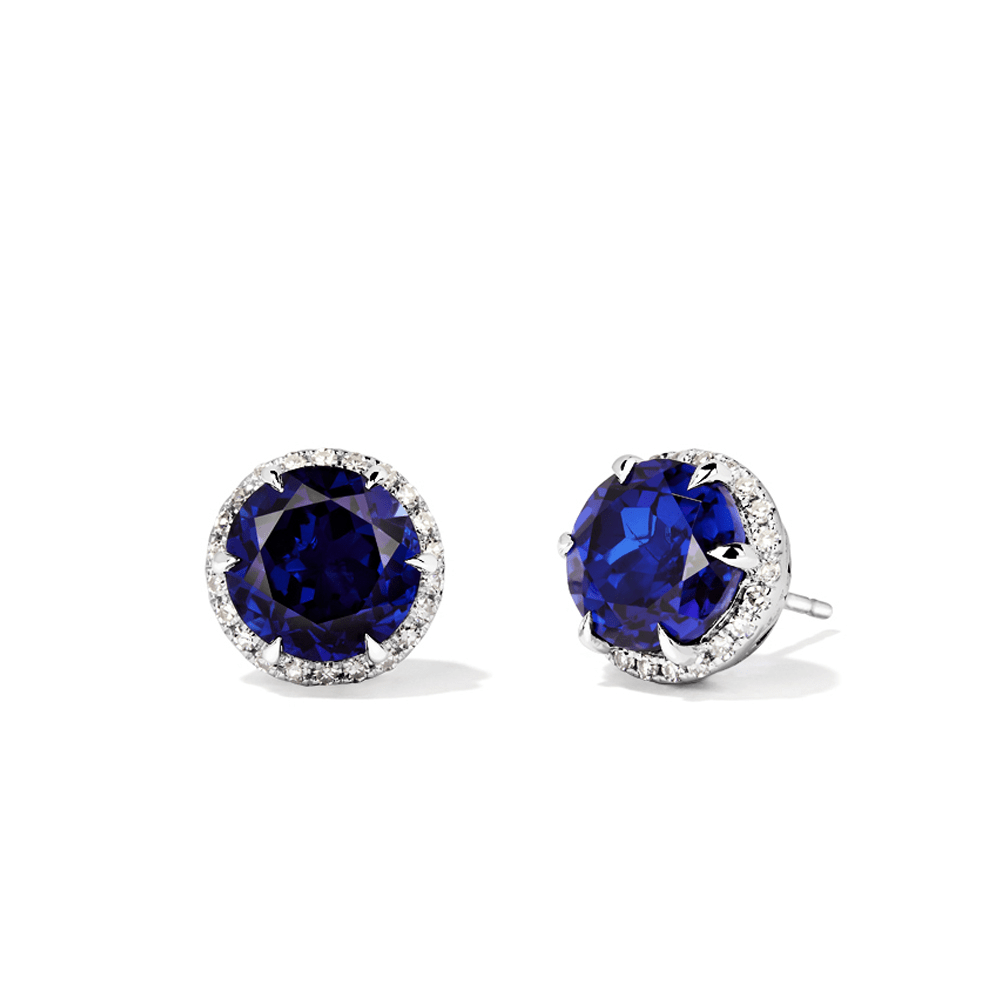 Halo Stud Earrings with Created Sapphires and 0.22tw of Laboratory-Grown Diamonds in Sterling Silver and Platinum Earrings Bevilles 