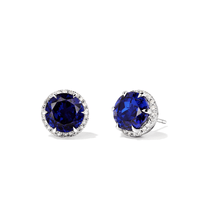 Halo Stud Earrings with Created Sapphires and 0.22tw of Laboratory-Grown Diamonds in Sterling Silver and Platinum Earrings Bevilles 