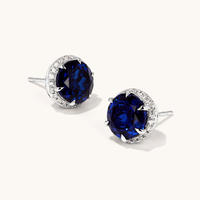 Halo Stud Earrings with Created Sapphires and 0.22tw of Laboratory-Grown Diamonds in Sterling Silver and Platinum Earrings Bevilles 