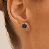 Halo Stud Earrings with Created Sapphires and 0.22tw of Laboratory-Grown Diamonds in Sterling Silver and Platinum Earrings Bevilles 