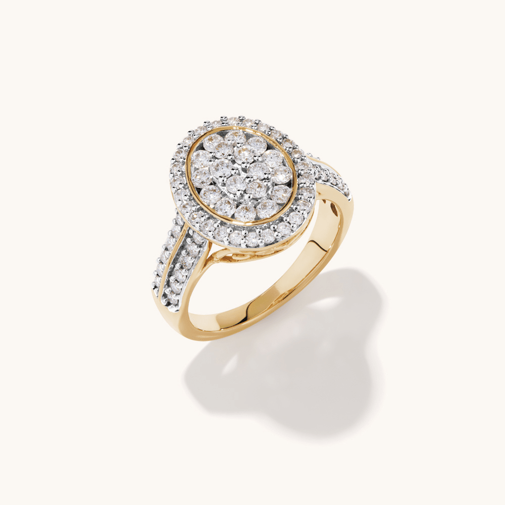 Oval Shaped Ring with 1.00tw of Laboratory-Grown Diamonds in 9kt Yellow Gold Rings Bevilles 