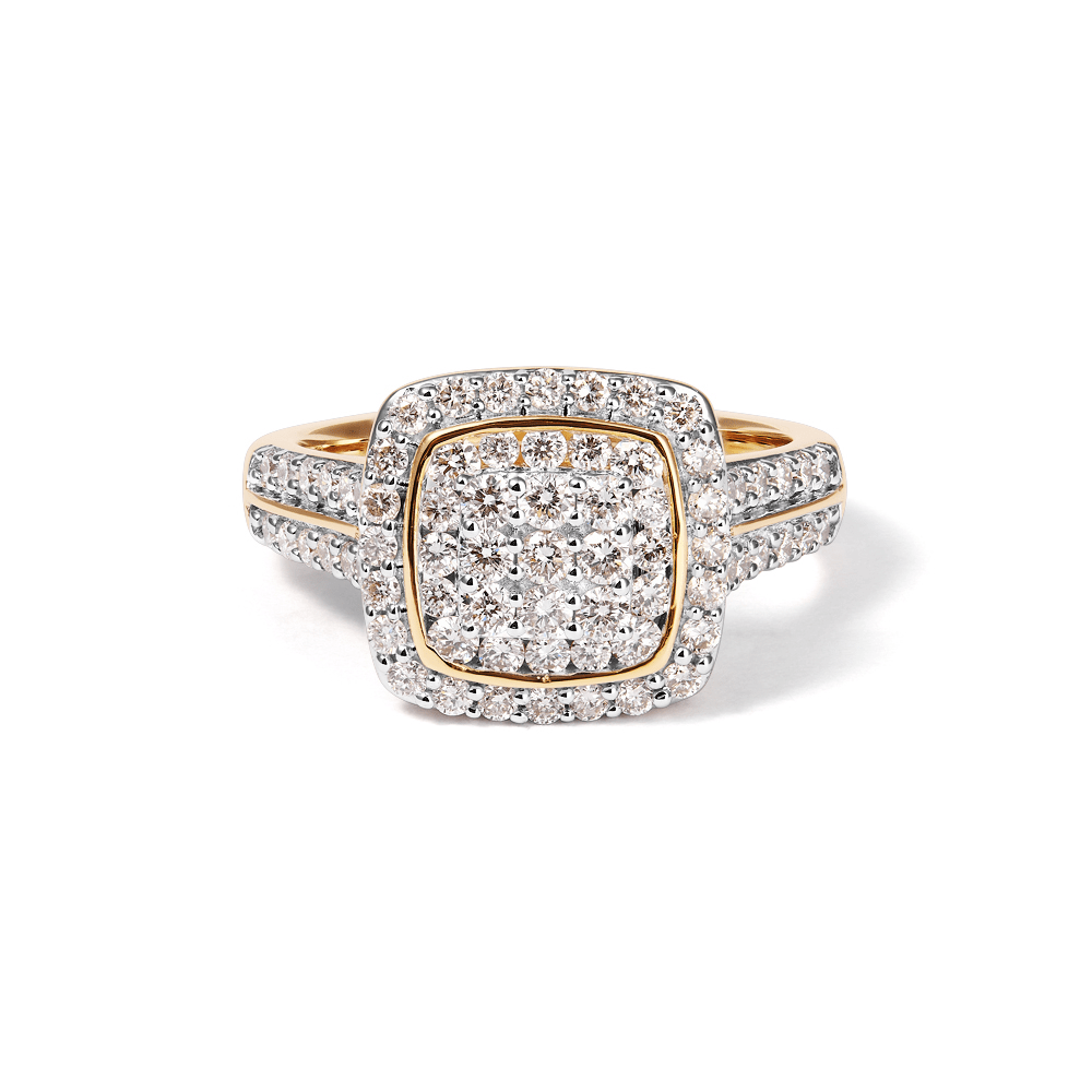 Cushion Shaped Ring with 1.00tw of Laboratory-Grown Diamonds in 9kt Yellow Gold Rings Bevilles 