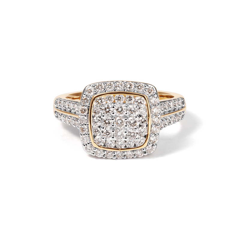 Cushion Shaped Ring with 1.00tw of Laboratory-Grown Diamonds in 9kt Yellow Gold Rings Bevilles 