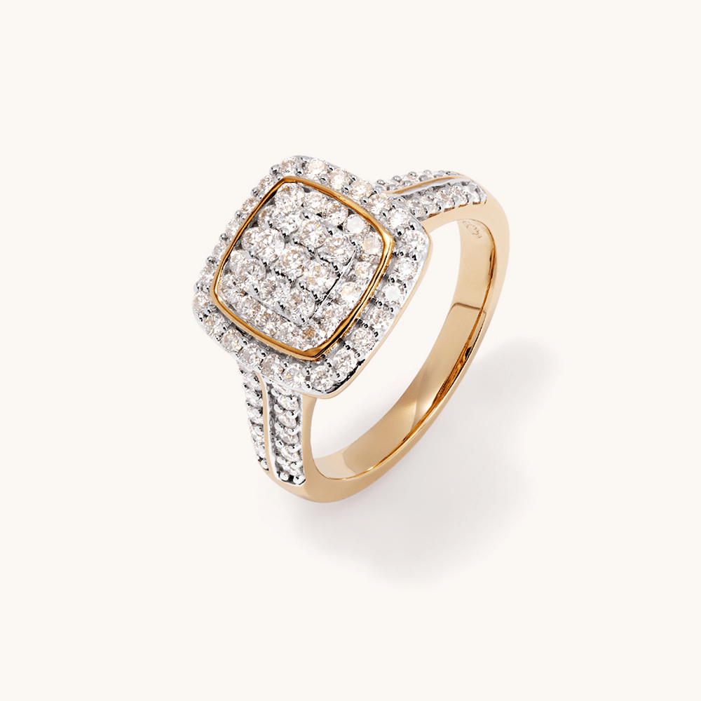 Cushion Shaped Ring with 1.00tw of Laboratory-Grown Diamonds in 9kt Yellow Gold Rings Bevilles 