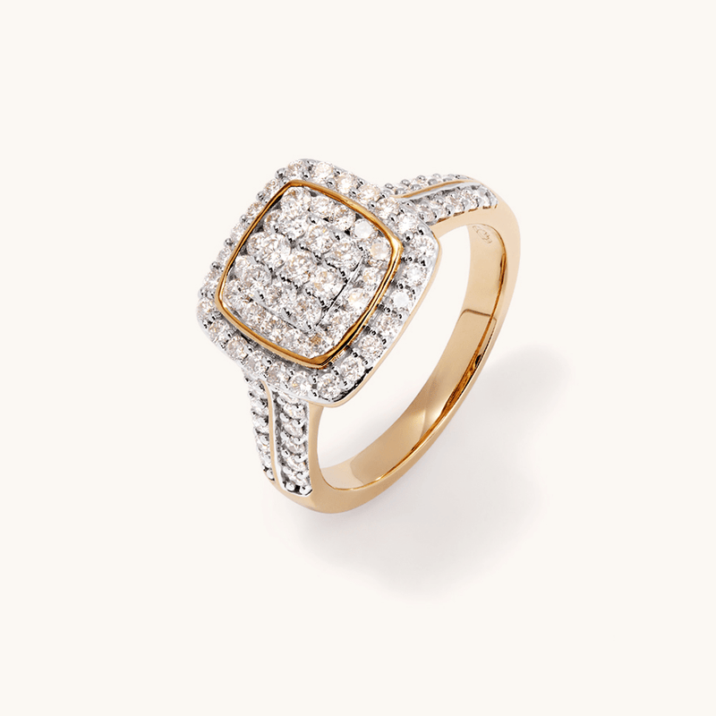 Cushion Shaped Ring with 1.00tw of Laboratory-Grown Diamonds in 9kt Yellow Gold Rings Bevilles 
