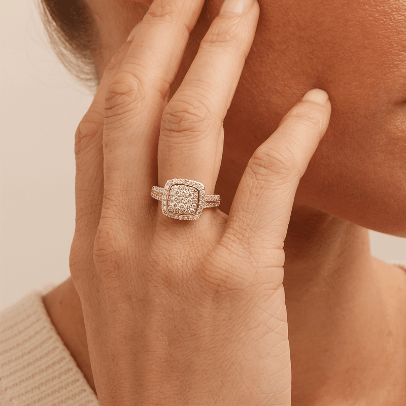 Cushion Shaped Ring with 1.00tw of Laboratory-Grown Diamonds in 9kt Yellow Gold Rings Bevilles 