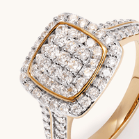 Cushion Shaped Ring with 1.00tw of Laboratory-Grown Diamonds in 9kt Yellow Gold Rings Bevilles 