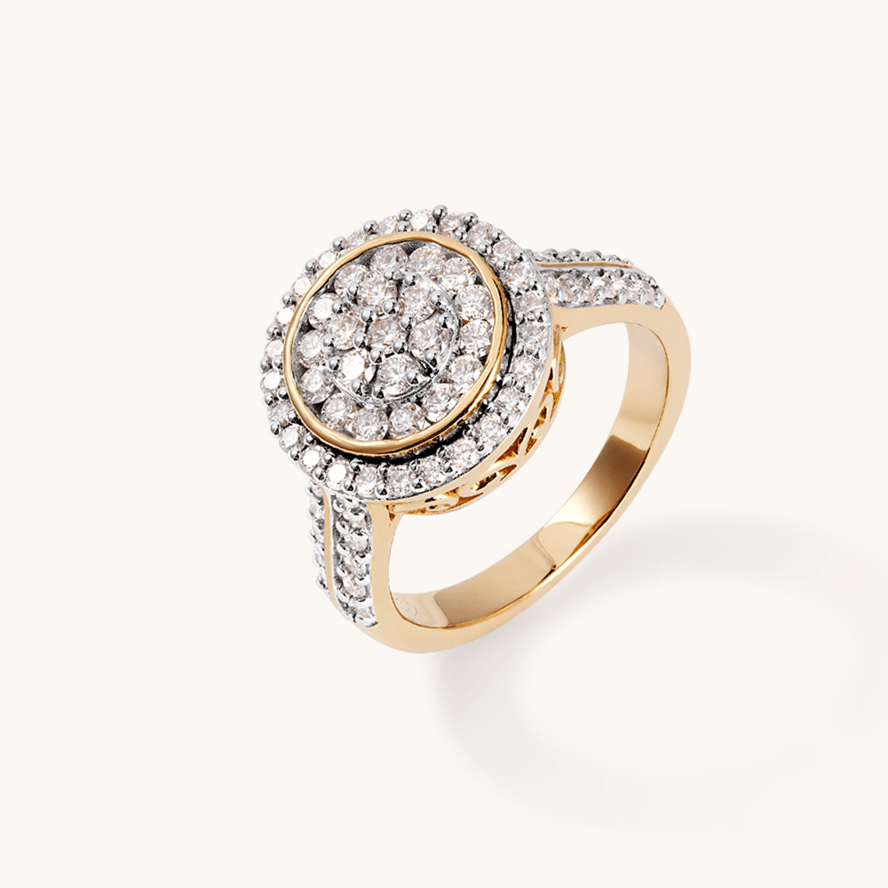 Round Cluster Ring with 1.00tw of Laboratory-Grown Diamonds in 9kt Yellow Gold Rings Bevilles 