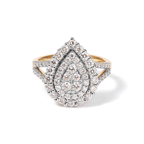 Pear Shaped Cluster Ring with 1.00tw of Laboratory-Grown Diamonds in 9kt Yellow Gold Rings Bevilles 
