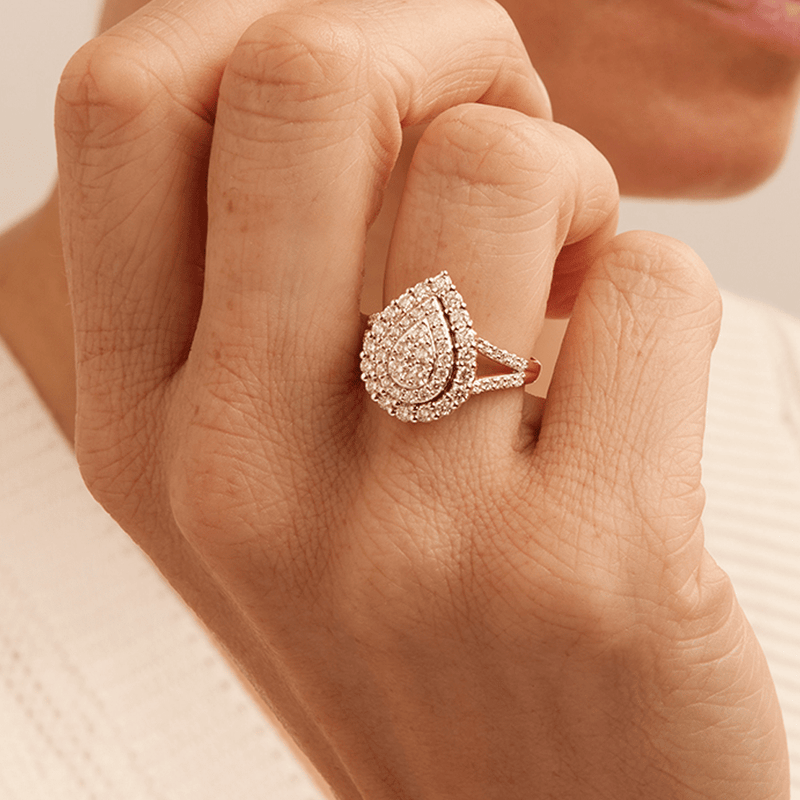 Pear Shaped Cluster Ring with 1.00tw of Laboratory-Grown Diamonds in 9kt Yellow Gold Rings Bevilles 