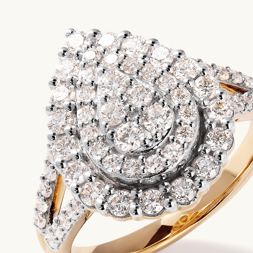 Pear Shaped Cluster Ring with 1.00tw of Laboratory-Grown Diamonds in 9kt Yellow Gold Rings Bevilles 