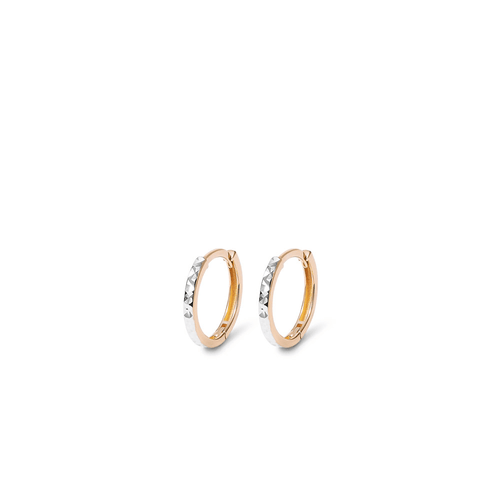 10mm Duo-Tone Diamond Cut Huggie Earrings in 9kt Yellow Gold Earrings Bevilles 
