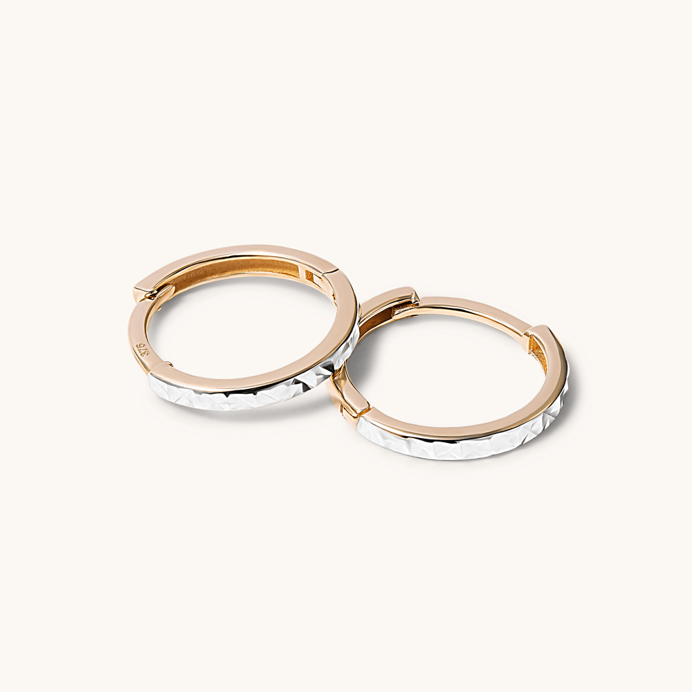 10mm Duo-Tone Diamond Cut Huggie Earrings in 9kt Yellow Gold Earrings Bevilles 