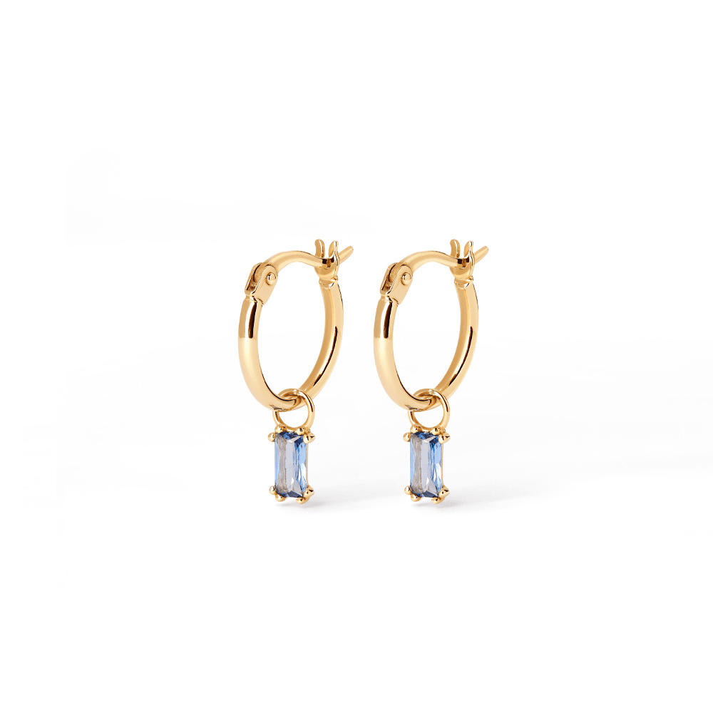 Cubic Zirconia Drop Hoop Earrings in 9kt Yellow Gold Earrings Bevilles 