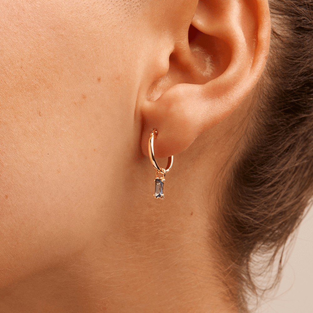 Cubic Zirconia Drop Hoop Earrings in 9kt Yellow Gold Earrings Bevilles 