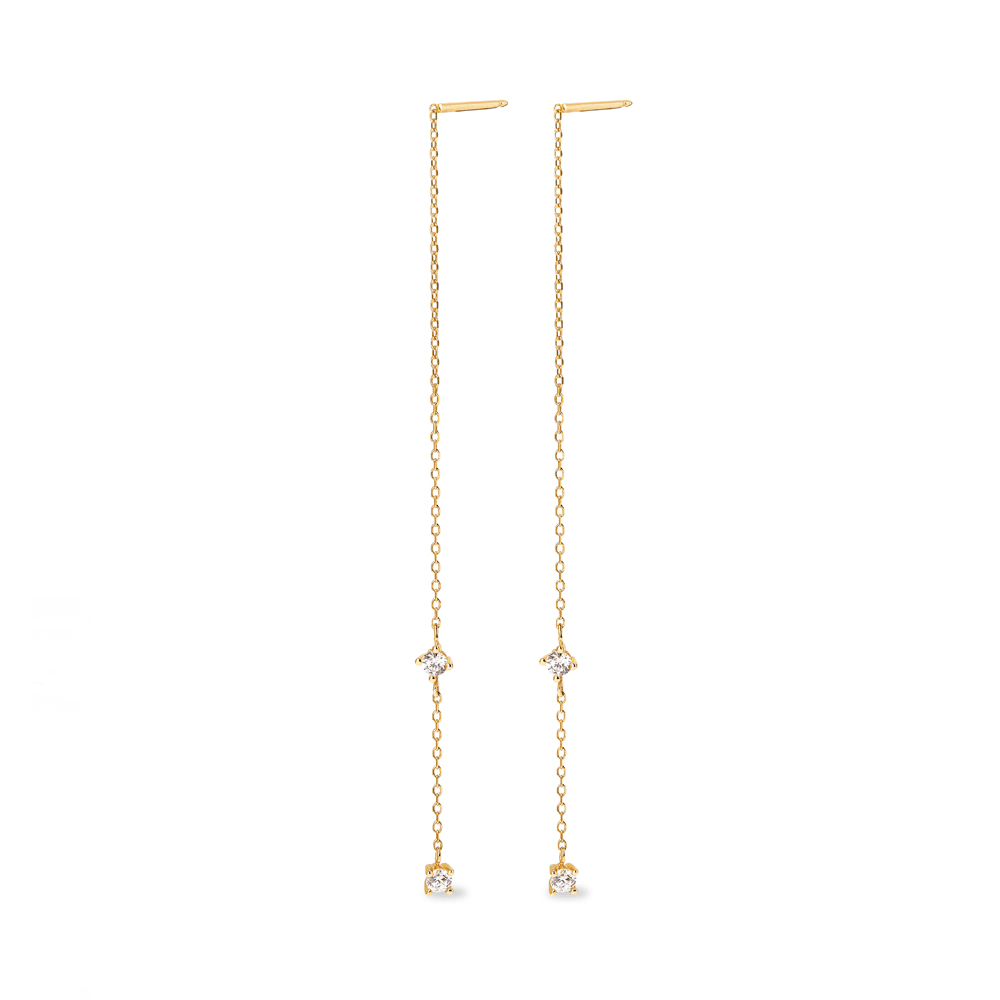 Cubic Zirconia Station Threader Earrings in 9kt Yellow Gold Earrings Bevilles 