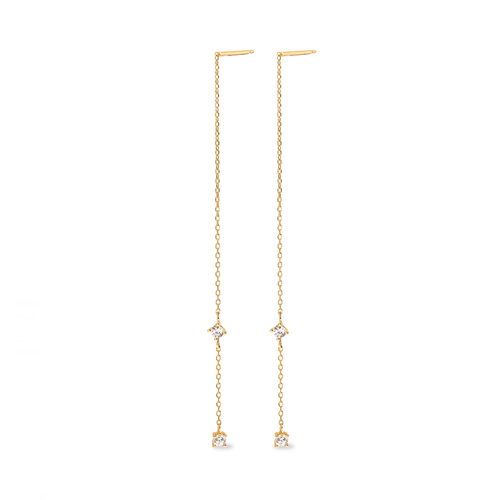 Cubic Zirconia Station Threader Earrings in 9kt Yellow Gold Earrings Bevilles 