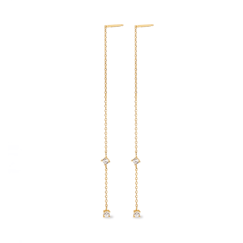 Cubic Zirconia Station Threader Earrings in 9kt Yellow Gold Earrings Bevilles 