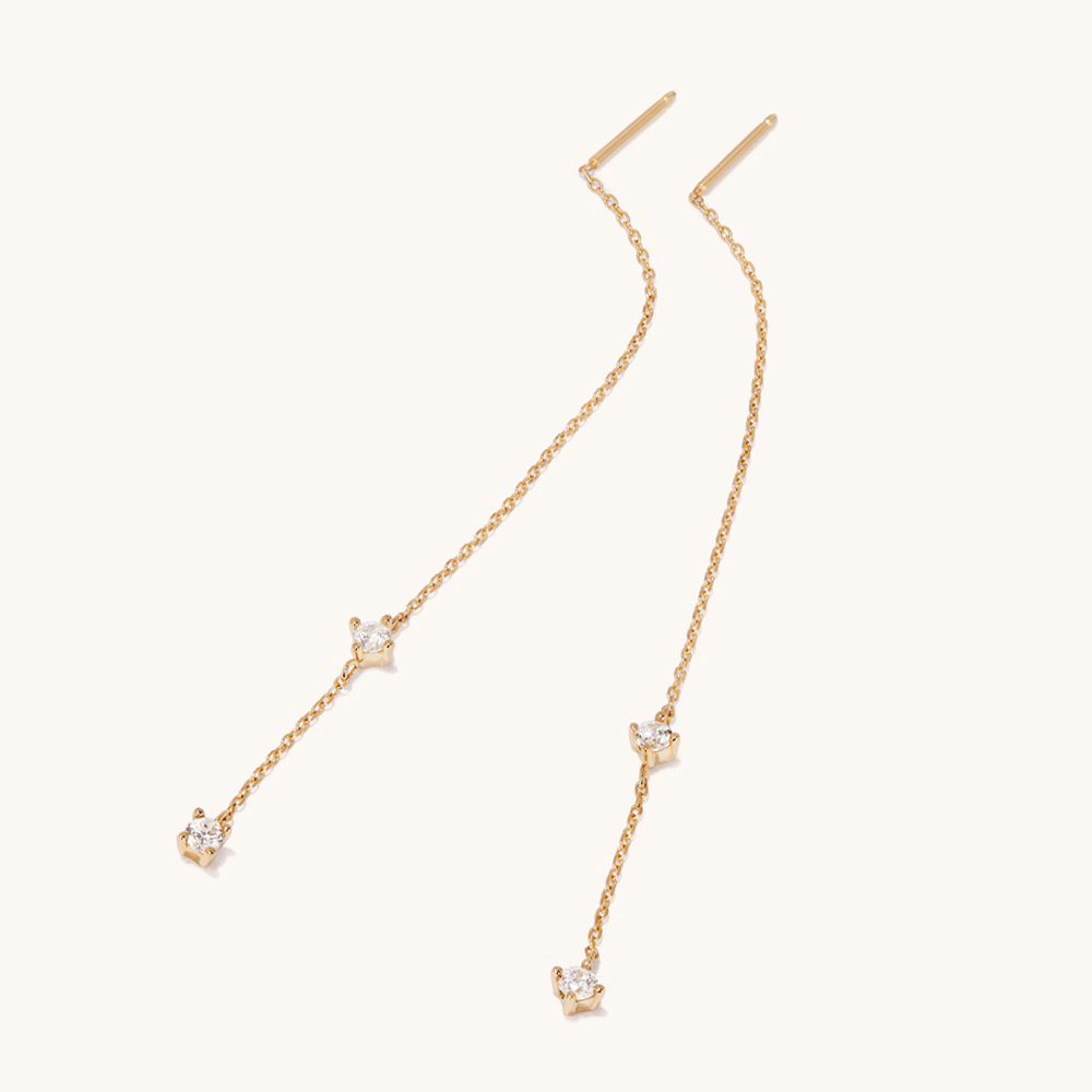 Cubic Zirconia Station Threader Earrings in 9kt Yellow Gold Earrings Bevilles 