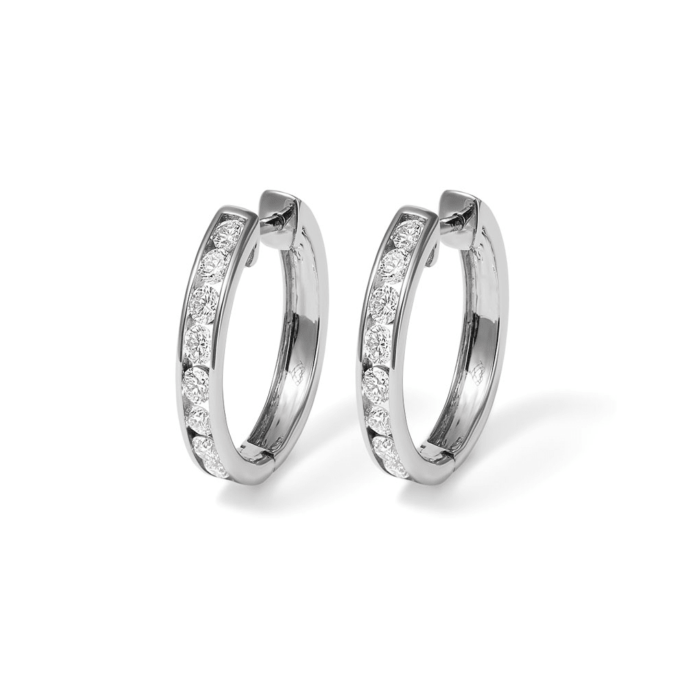 18mm Channel Huggie Earrings with 1.00tw of Laboratory-Grown Diamonds in Sterling Silver with Platinum Coating Earrings Bevilles 