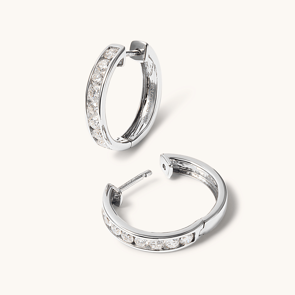 18mm Channel Huggie Earrings with 1.00tw of Laboratory-Grown Diamonds in Sterling Silver with Platinum Coating Earrings Bevilles 