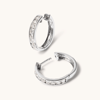 18mm Channel Huggie Earrings with 1.00tw of Laboratory-Grown Diamonds in Sterling Silver with Platinum Coating Earrings Bevilles 