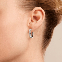 18mm Channel Huggie Earrings with 1.00tw of Laboratory-Grown Diamonds in Sterling Silver with Platinum Coating Earrings Bevilles 