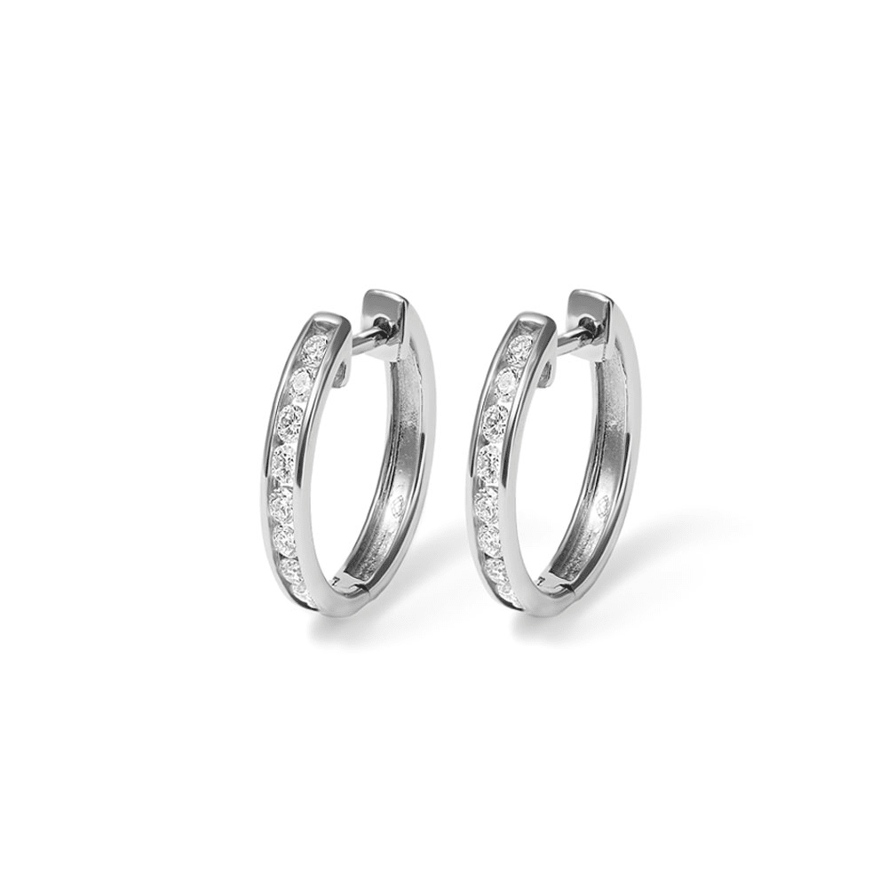 14mm Channel Huggie Earrings with 0.50tw of Laboratory-Grown Diamonds in Sterling Silver with Platinum Coating Earrings Bevilles 