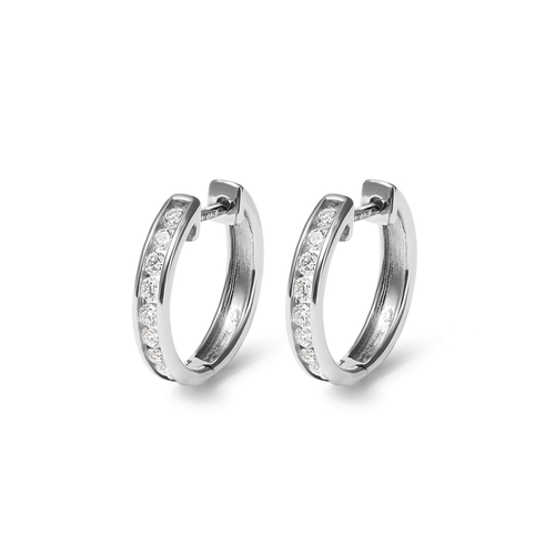 14mm Channel Huggie Earrings with 0.50tw of Laboratory-Grown Diamonds in Sterling Silver with Platinum Coating Earrings Bevilles 