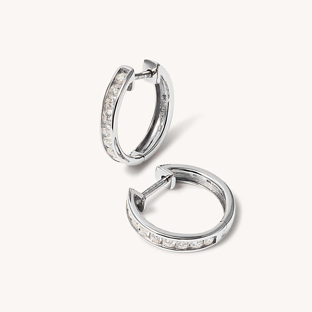 14mm Channel Huggie Earrings with 0.50tw of Laboratory-Grown Diamonds in Sterling Silver with Platinum Coating Earrings Bevilles 