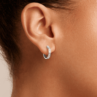 14mm Channel Huggie Earrings with 0.50tw of Laboratory-Grown Diamonds in Sterling Silver with Platinum Coating Earrings Bevilles 