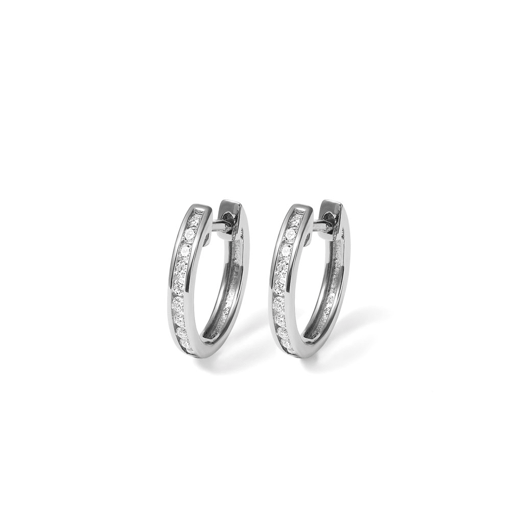 12mm Channel Huggie Earrings with 0.20tw of Laboratory-Grown Diamonds in Sterling Silver with Platinum Coating Earrings Bevilles 