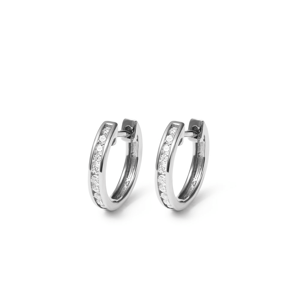 12mm Channel Huggie Earrings with 0.20tw of Laboratory-Grown Diamonds in Sterling Silver with Platinum Coating Earrings Bevilles 