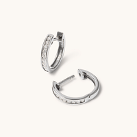 12mm Channel Huggie Earrings with 0.20tw of Laboratory-Grown Diamonds in Sterling Silver with Platinum Coating Earrings Bevilles 