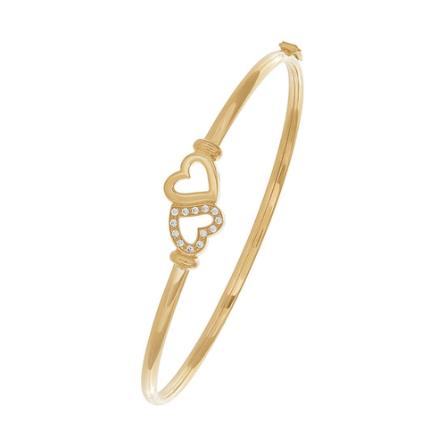 60mm Cubic Zirconia Heart Bangle in 9kt Yellow Bonded Gold Bangles Bevilles 