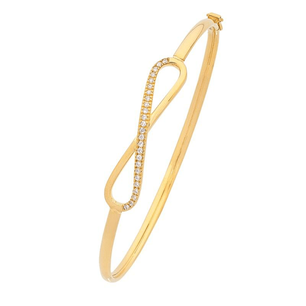 60mm Cubic Zirconia Infinity Bangle in 9kt Bonded Gold Silver Filled Bangles Bevilles 