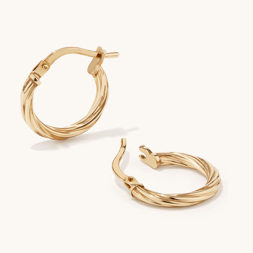 10mm Twist Hoop Earrings in 9kt Bonded Yellow Gold Earrings Bevilles 