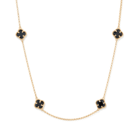 43cm Black Crystal Clover Station Chain Necklace in 9kt Yellow Bonded Gold Pendants Bevilles 
