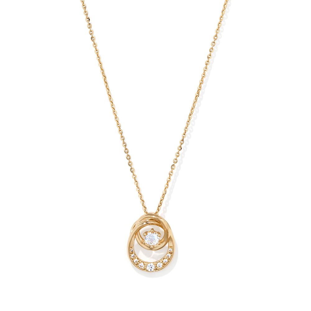 43cm Cubic Zirconia Twist Pendant Necklace in 9kt Yellow Bonded Gold Pendants Bevilles 