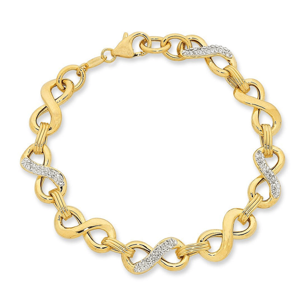 20cm Crystal Infinity Link Bracelet in 9kt Yellow Bonded Gold Bracelets Bevilles 