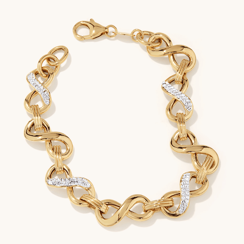 20cm Crystal Infinity Link Bracelet in 9kt Bonded Gold Silver Filled Bracelets Bevilles 