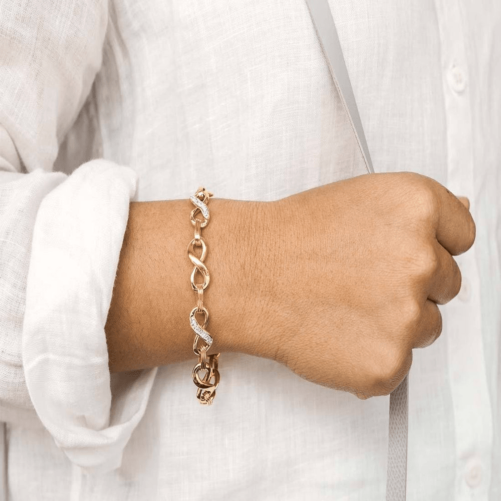 20cm Crystal Infinity Link Bracelet in 9kt Yellow Bonded Gold Bracelets Bevilles 