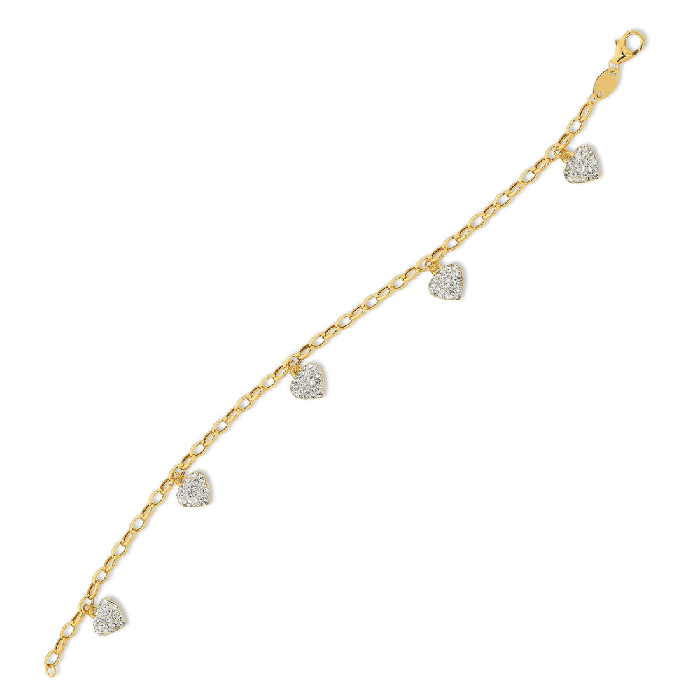 19cm Crystal Heart Charm Bracelet in 9kt Yellow Bonded Gold Bracelets Bevilles 