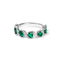 Oval Created Emerald Swirl Ring with 0.14tw of Laboratory-Grown Diamonds in Sterling Silver and Platinum Rings Bevilles 