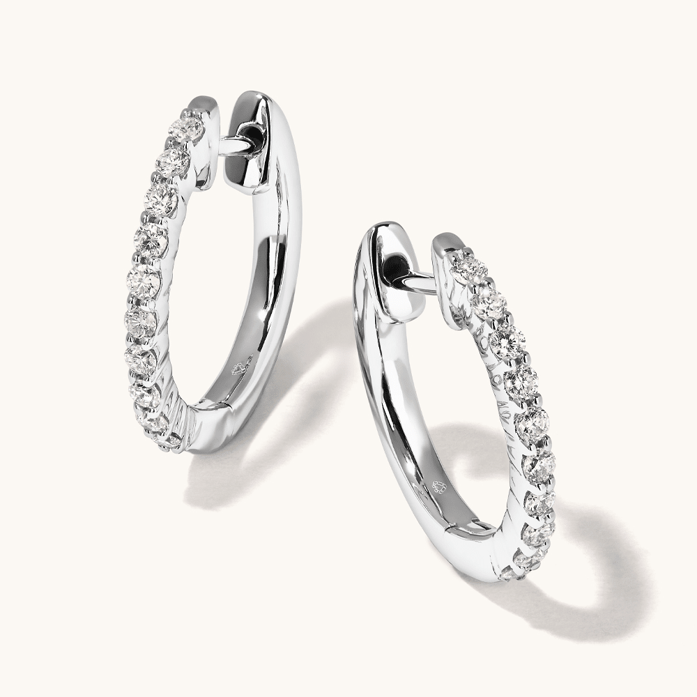 Hoop Earrings with 0.25tw of Laboratory-Grown Diamonds in Sterling Silver and Platinum Earrings Bevilles 